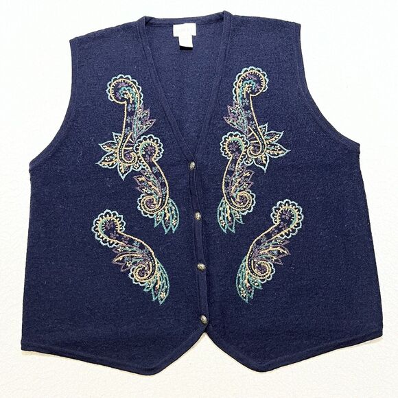 Koret Jackets & Blazers - Vintage Koret Women's Large Pure Wool Cardigan Sweater Vest Embroidery V-Neck